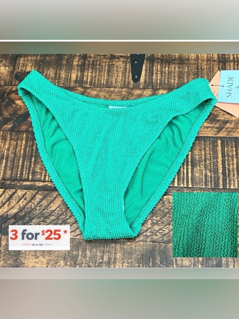 Shade & Shore GreenTextured Bikini Bottom